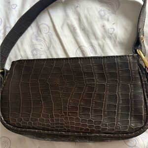 ASOS Dark Brown Croc-Embossed Shoulder Bag